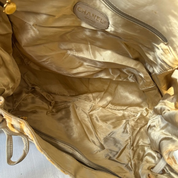 Chanel Vintage Canvas XL Drawstring Crossbody Tote in Yellow - Picture 13 of 14